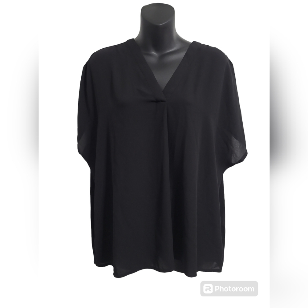 Black V-Neck Sleeveless Rayon Blend Blouse Size 1X